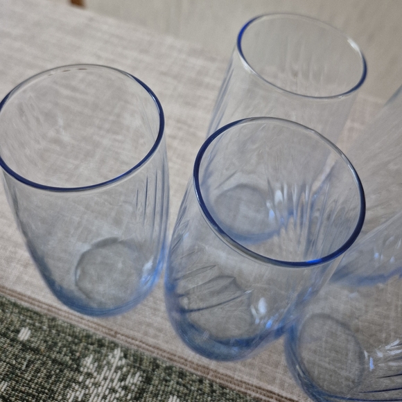 Vtg Set Of Six (6) Libby Misty Blue Optic Swirl Glasses 17oz. - Picture 4 of 4